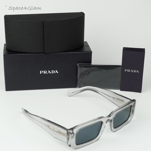 BRAND NEW Prada PR06YS 12R09T Transparent Grey Rectangle Unisex Sunglasses - Picture 4 of 10